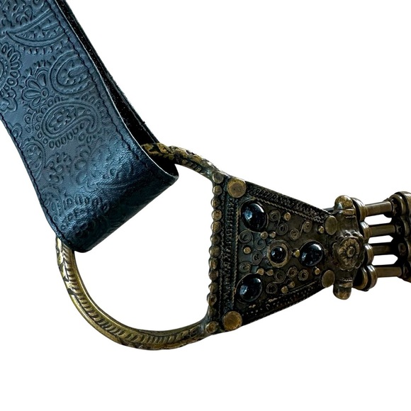 Suzi Roher Black Leather Belt with Bronze Ornate Buckle and Stretch Beads, Large - Picture 4 of 11